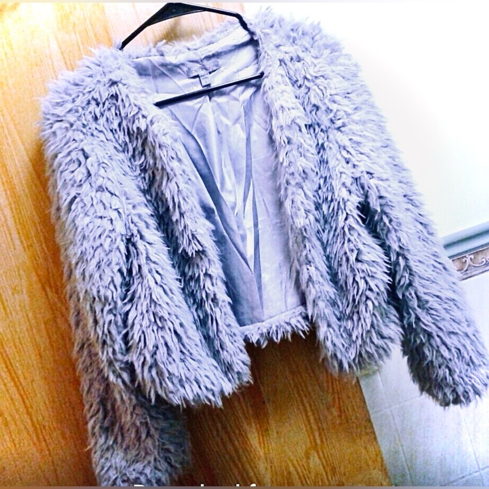 FAVLUX Glam Fur Teddy Jacket SUPER SOFT! Silver/Heather Gray, Medium, EUC